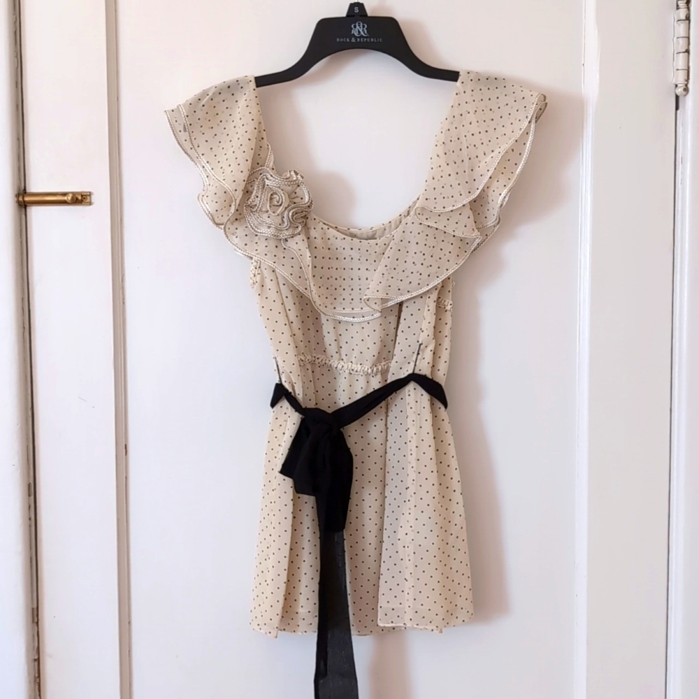 Anthropologie Baraschi Ruffle Polka Dot Blouse size 6